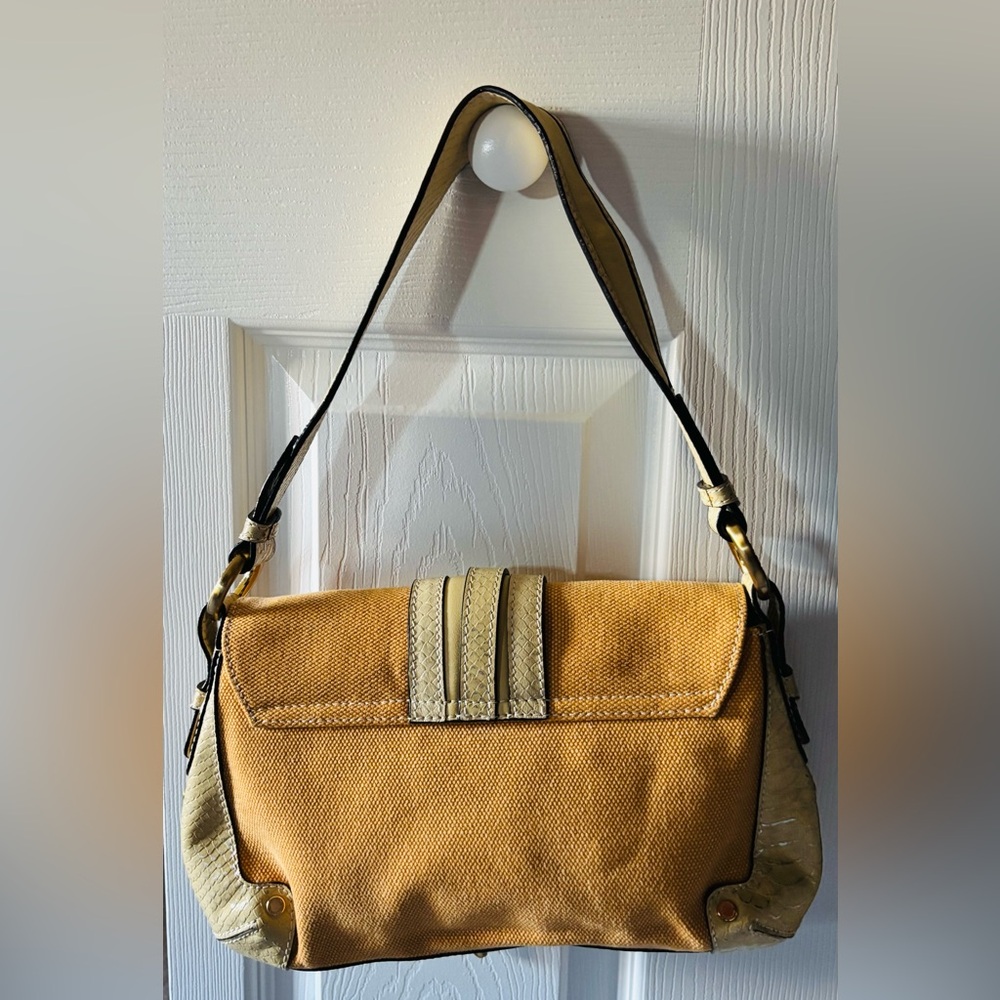 Genuine leather and canvas buttery yellow Shoulder Bag - Picture 4 of 13